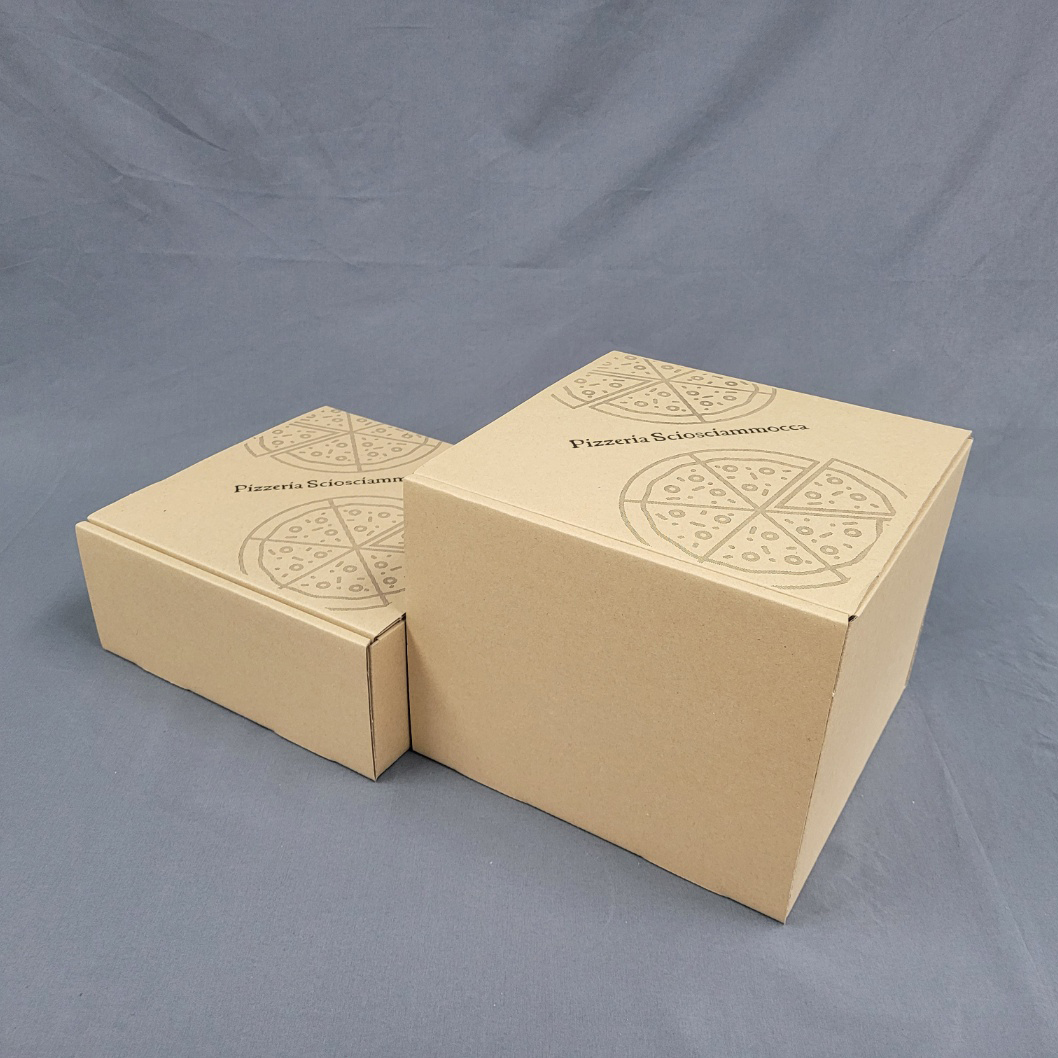 ダンボール箱オーダーメイドの制作事例-冷凍ピザ・テイクアウト用箱