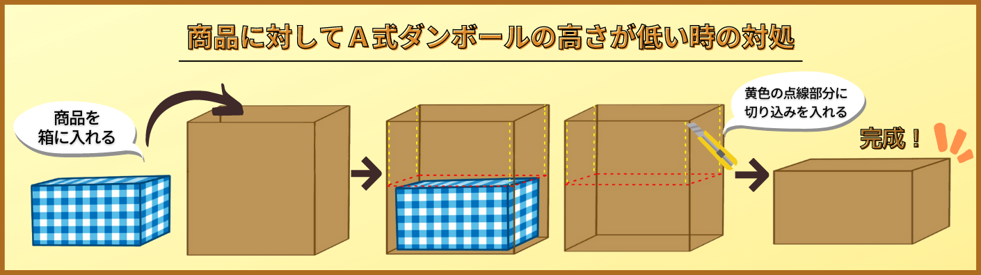 商品に対してＡ式ダンボールの高さが低い時の対処